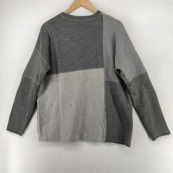 FISHER FOUND Sweater S EILEEN FISHER Patchwork Crafted Jumper Crochet Gray USA - Picture 2 of 13